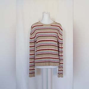 Tommy Hilfiger Jeans Long Sleeve Multi Color Striped Sweater Size Large Vintage